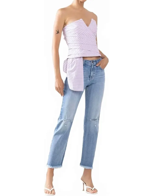 Mid Rise Fringe Hem Jeans