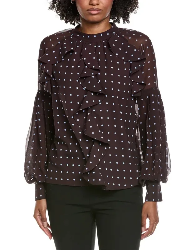 Front Ruffle Balloon Sleeve Blouse
