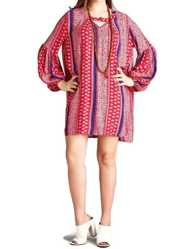 Floral Paisley Keyhole Neckline Mini Dress