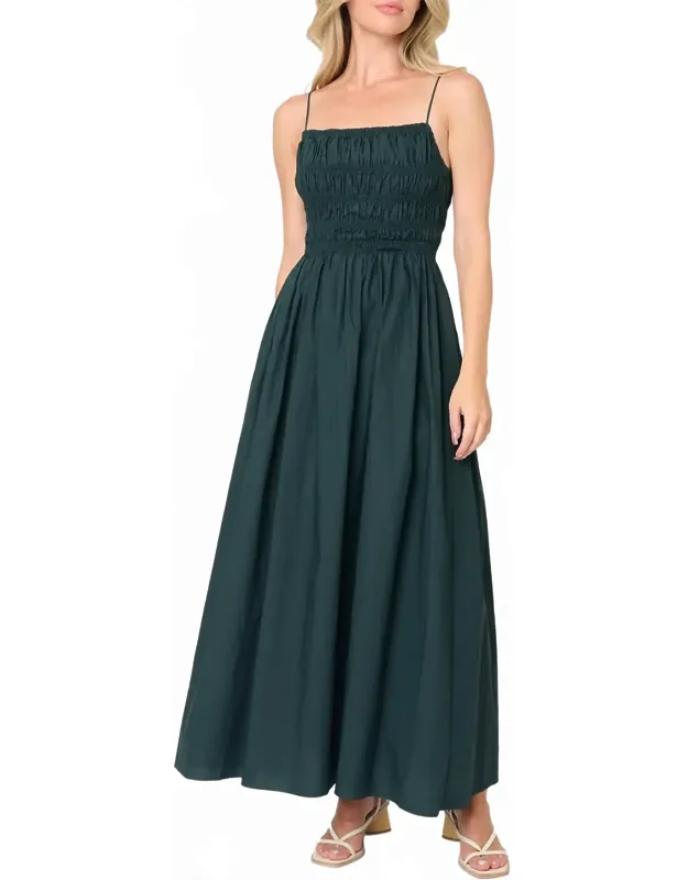 Sleeveless Square Neck Shirred Tie Back Midi Dress