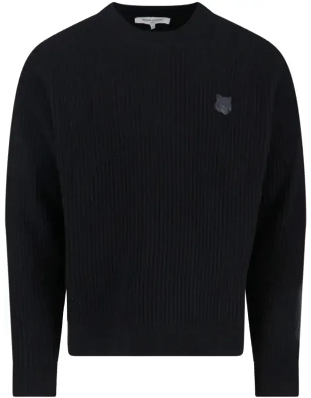 Ribbed Knit Sweater With Cropped Fit And Embroidered Emblem
