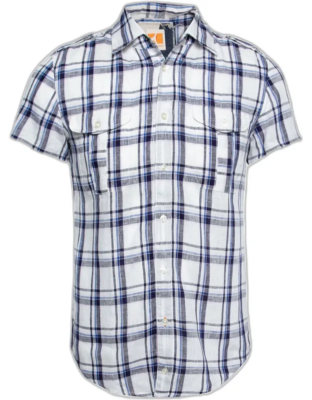 Check Print Linen Short Sleeve Shirt