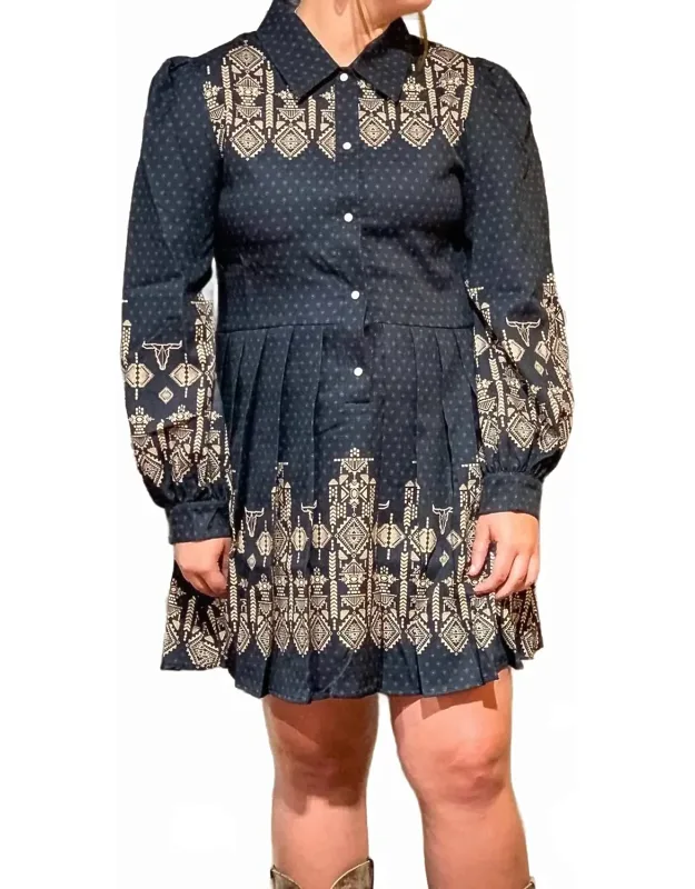 Pleated Pearl Snap Dress
