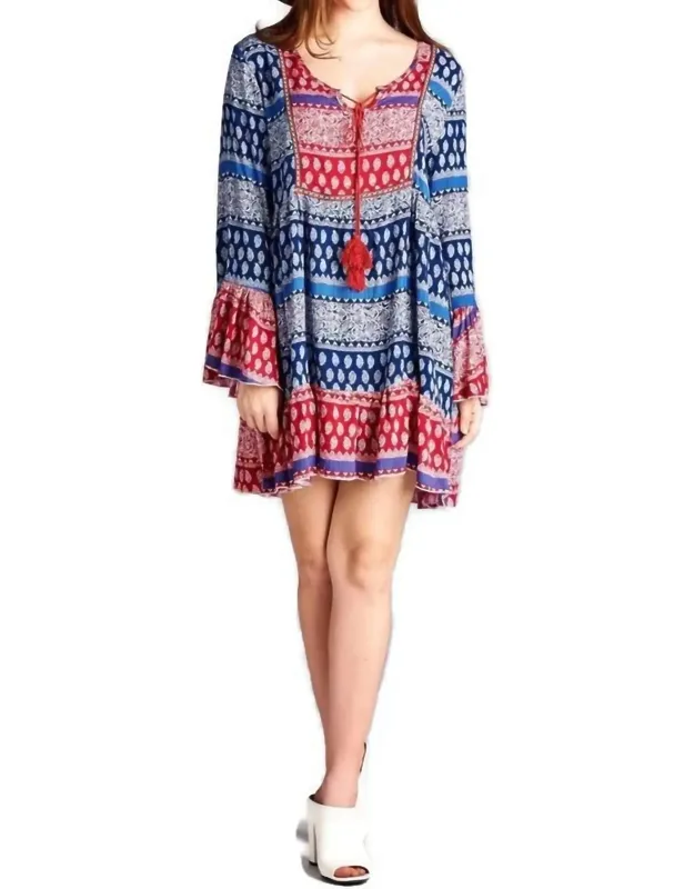 Tassel Tie Bell Sleeve Mini Dress