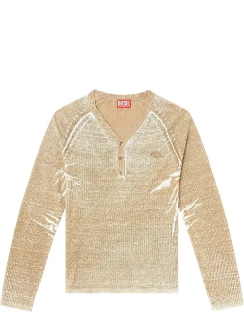 Ribbed Knit Sweater With V-neck