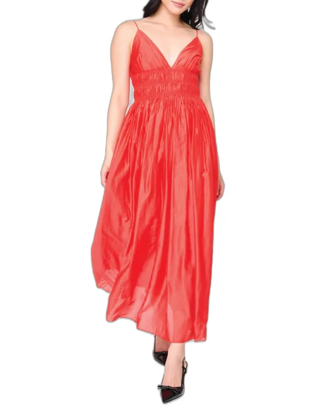 Sleeveless V-neck Shirred Midi Dress