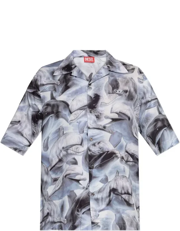 Short-sleeved Shirt With Dolphin Print