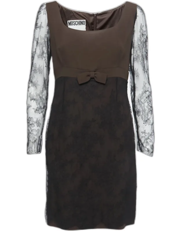 Couture Crepe & Lace Bow Detail Mini Dress