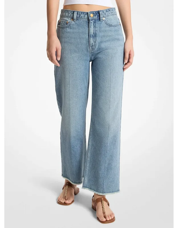 Eloise Frayed Denim Cropped Wide-leg Jeans