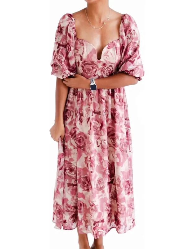 Floral Textured Jacquard Midi Dress