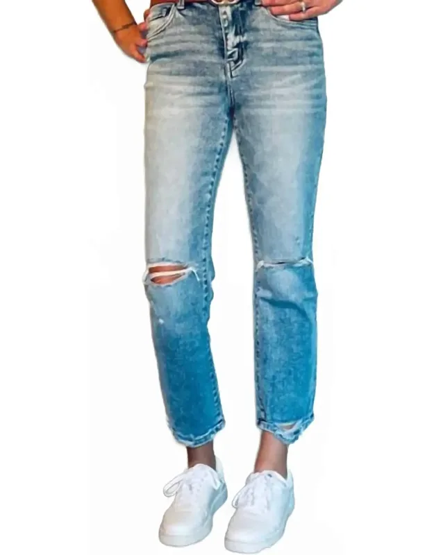 High Rise Distressed Straight Jeans