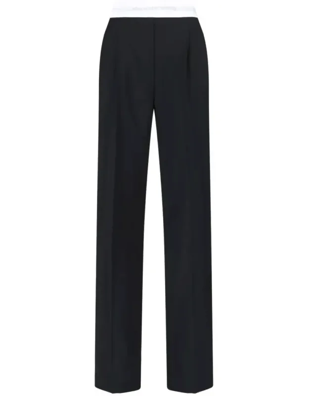 High-waisted Trousers With Contrast Elastic Waistband