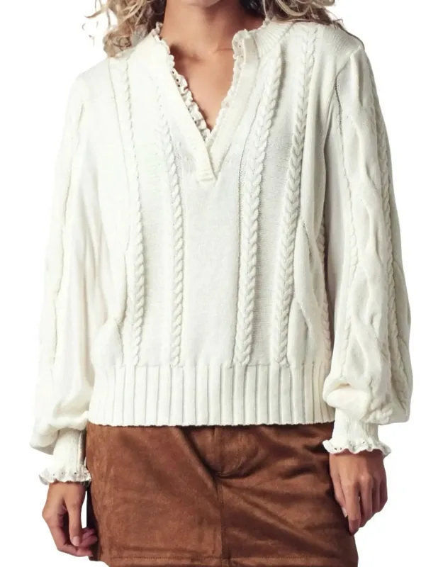 Lace Trim Cable Pullover Sweater