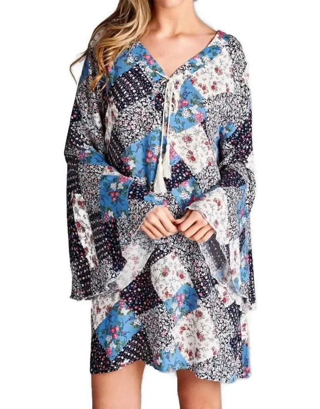 Floral Patchwork Print Mini Dress