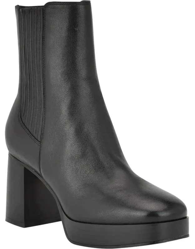 Ed Boots Leather Square Toe Block Heel Booties