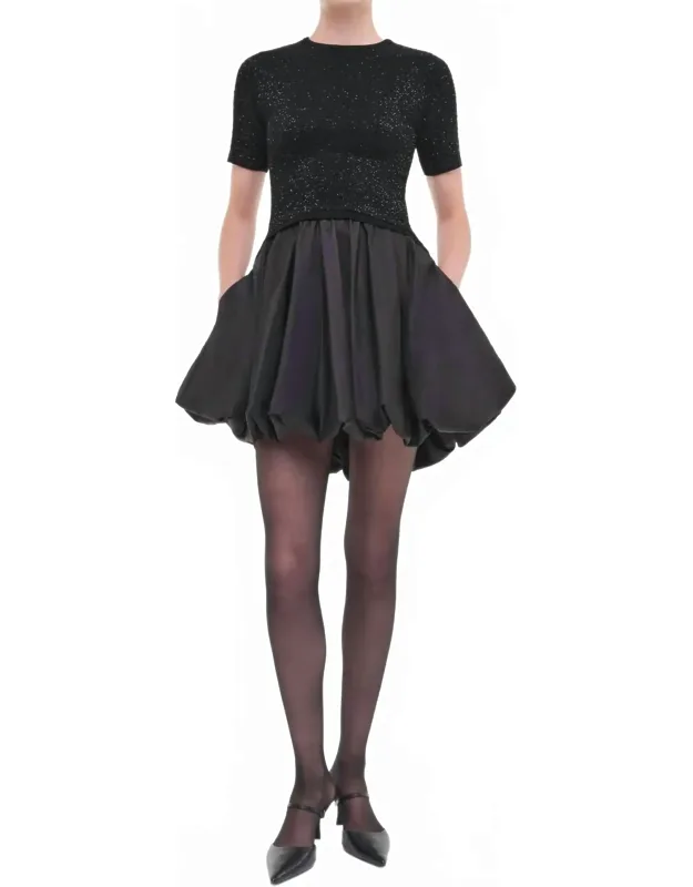 Kenz Knit Combo Ruffle Mini Dress