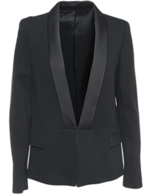 Knit Satin Panel Single Breasted Blazer