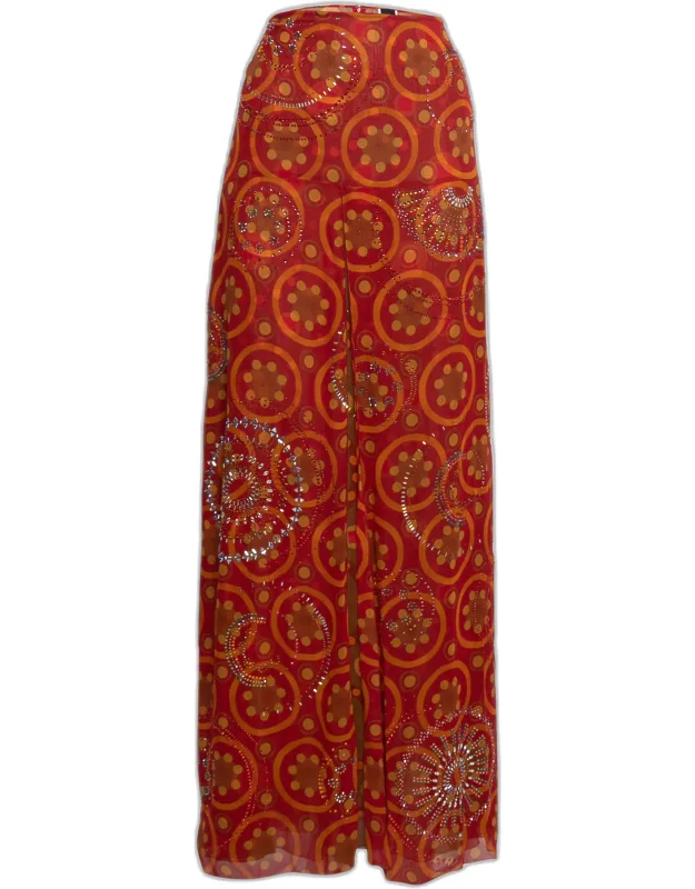 Vintage Printed Silk Embellished Maxi Skirt