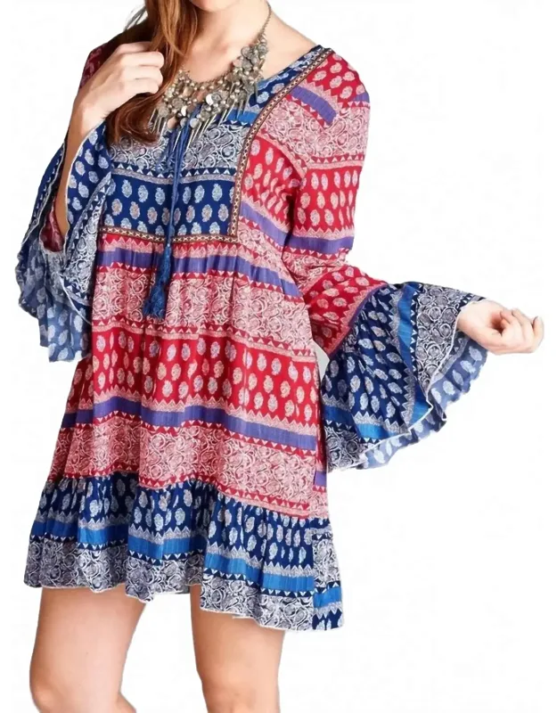 Tassel Tie Bell Sleeve Mini Dress