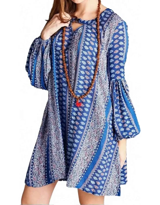 Floral Paisley Keyhole Neckline Mini Dress