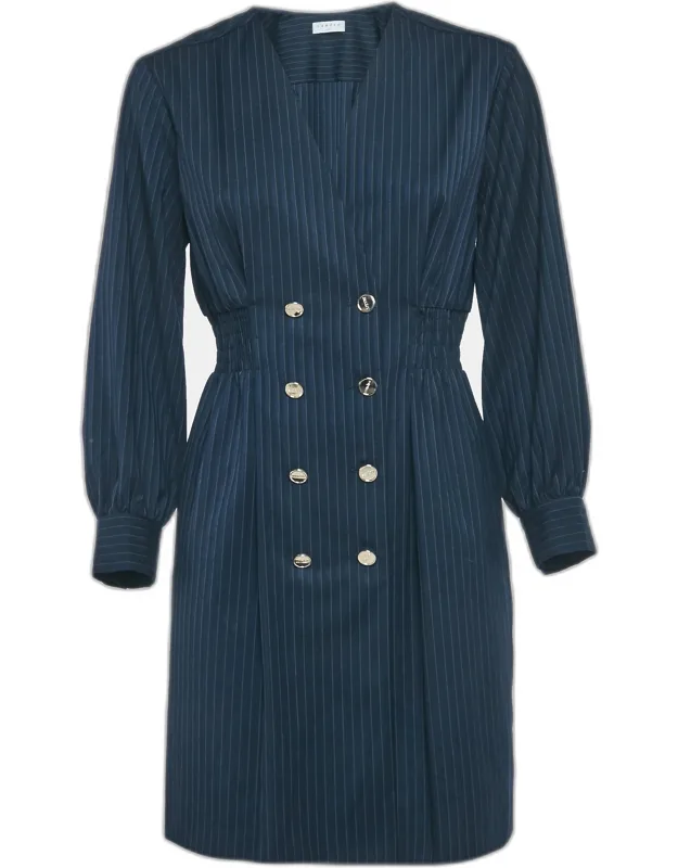 Pinstripe Crepe Tailored Sheath Dress