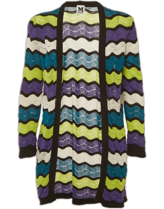 Multicolor Chevron Knit Open Front Cardigan