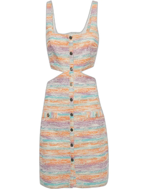 Multicolor Lurex Tweed Cut Out Mini Dress