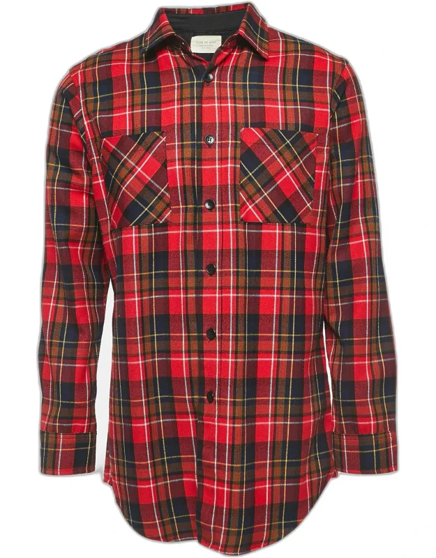 Red Plaid Cotton Button Front Full Sleeve Shirt