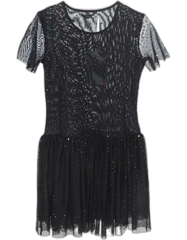 Dotted Tulle Gathered Mini Dress