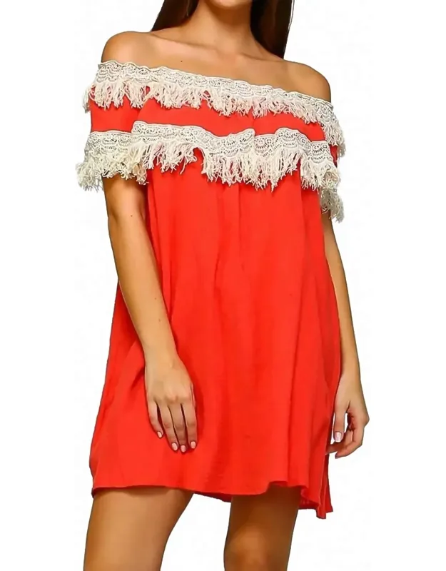 Off The Shoulder Fringe Mini Dress