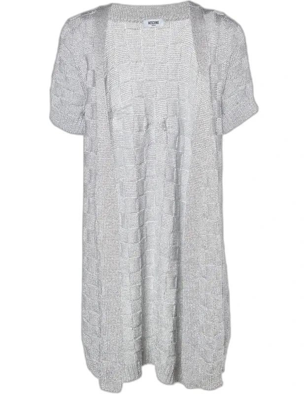 Jeans Silver Lurex Knit Open Front Cardigan