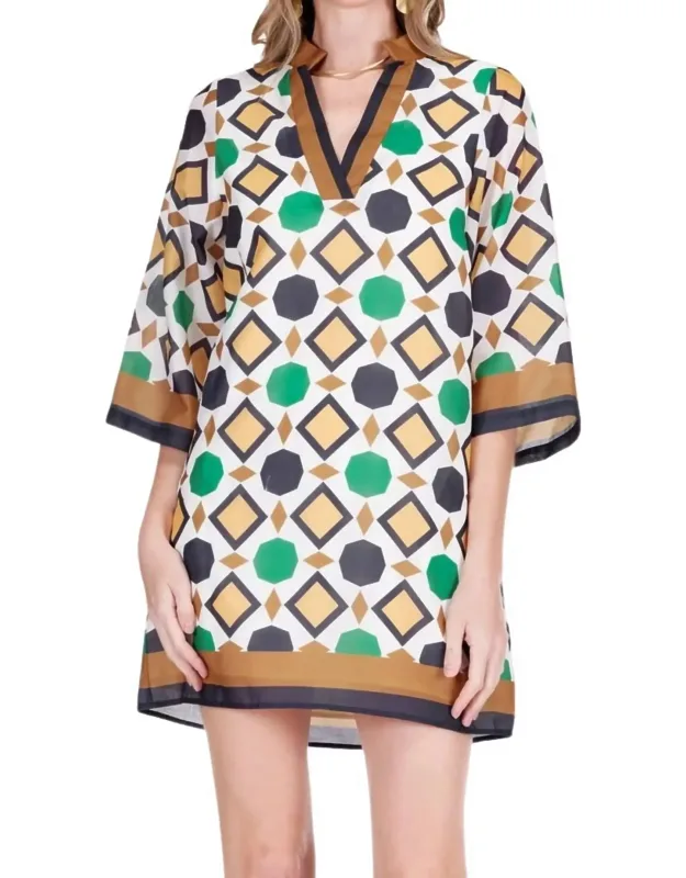 Split Neck Bell Sleeve Caftan Dress