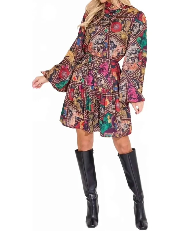Adele Dress With Self-tie Waist Belt And Tiered Skirt