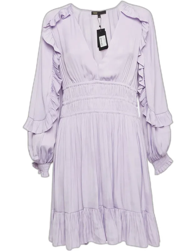 Light Purple Satin Ruffled Short Dress