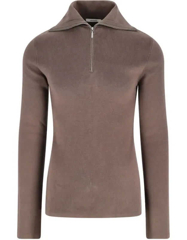 High-collar Cotton Zip Sweater