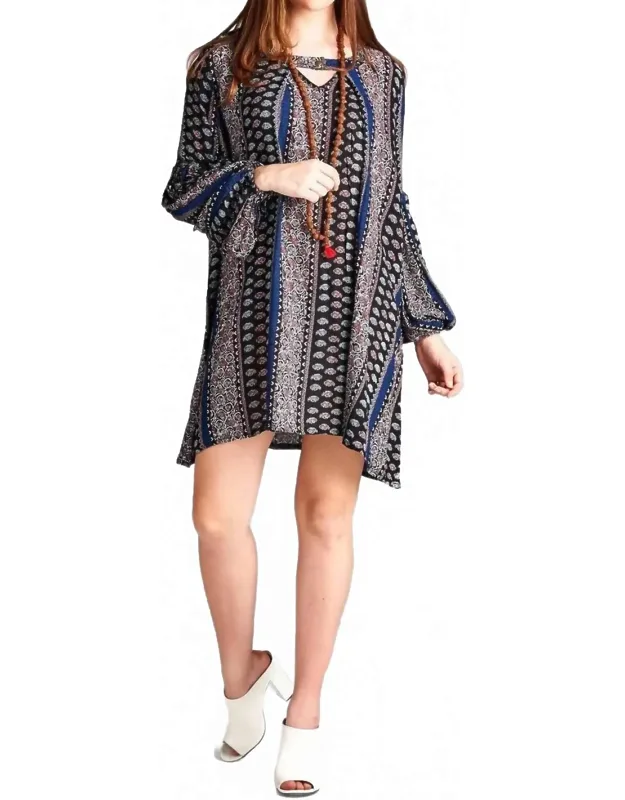 Floral Paisley Keyhole Neckline Mini Dress