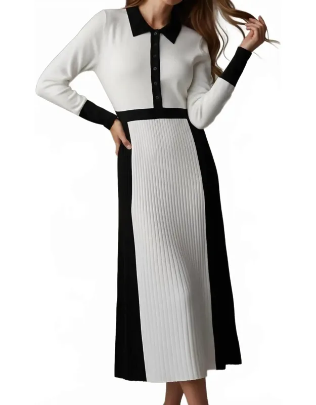 Colorblock Pleated Midi Dress
