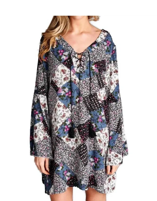 Floral Patchwork Print Mini Dress