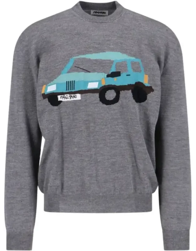 Classic Sweater With Graphic Car Design