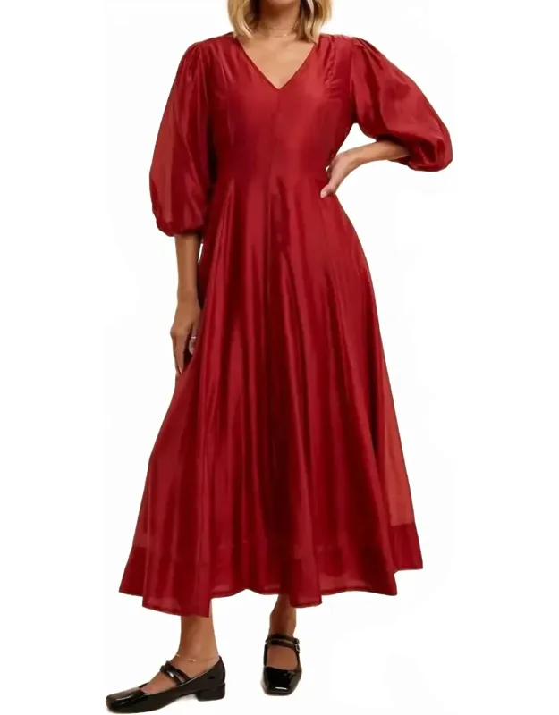 Tencel Fit And Flare Puff Sleeve Dress