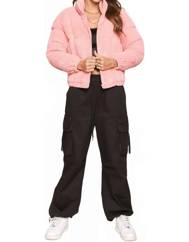 Corduroy Long Sleeve Puffer Jacket