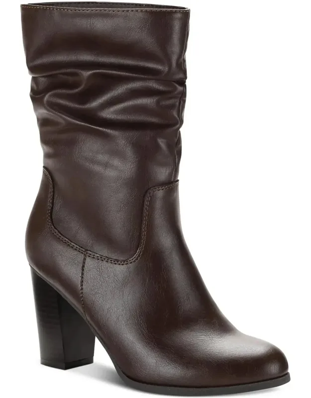 Saraa Boots Brown Faux Leather Block Heel