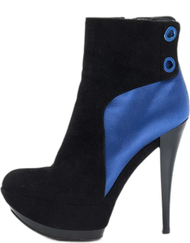 Suede And Satin Platform Ankle Boots