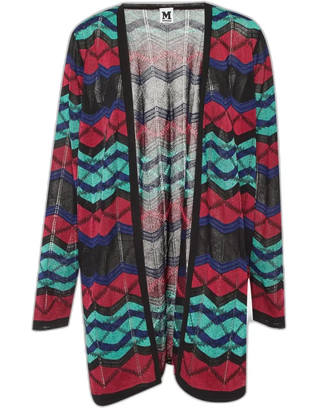 Multicolor Chevron Knit Open Front Cardigan, Lightweight Knit, Effortless Layering