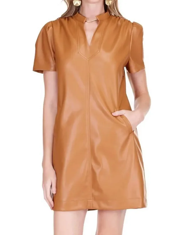 Vegan Leather Pocket Chemise Dress