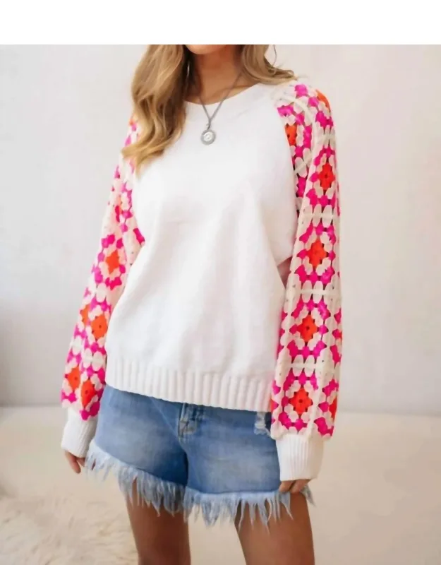 Crochet Detailed Long Sleeve Knit Sweater