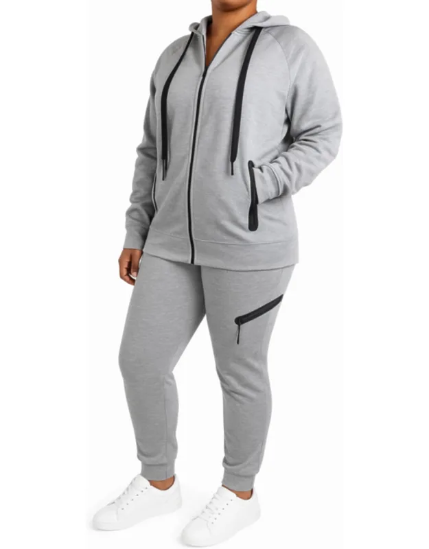 Loose Fit Full Zip Up Tech Fleece Hoodie & Jogger Set