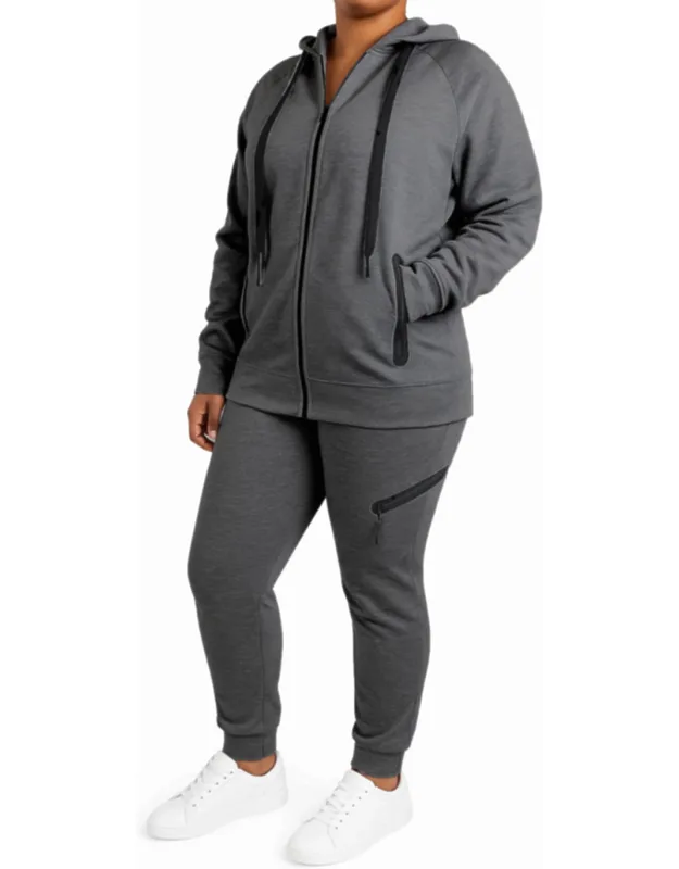 Loose Fit Full Zip Up Tech Fleece Hoodie And Joggers Set