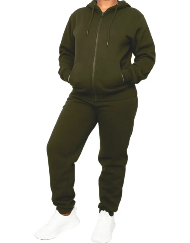 Loose Fit Full-zip Hoodie And Jogger Sweatpants Matching, 2-piece Set
