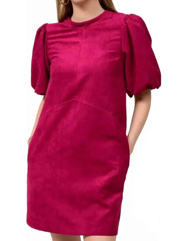 Puff Sleeve Suede Mini Dress